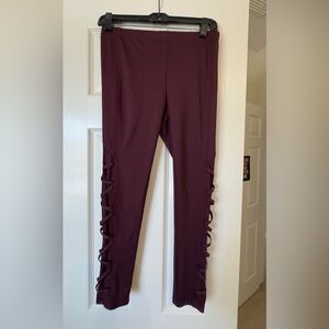 Burgundy Side Lace-Up Stretch Leggings Size M